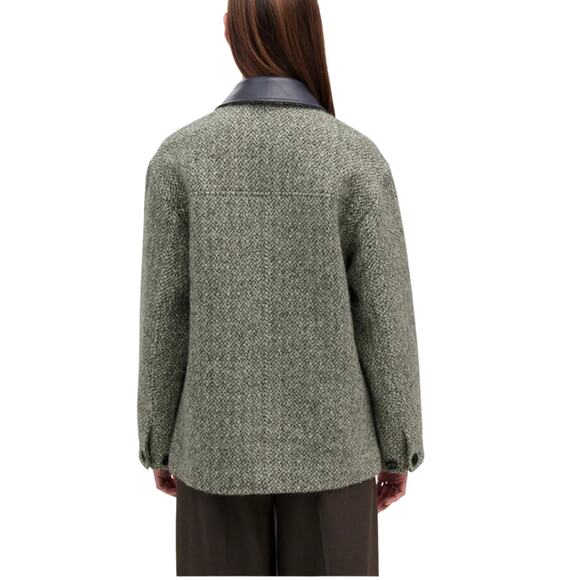 Madewell Wm's Leather Collar Flap Pocket Field Jacket Grey Tweed NWT MSRP $378 - Picture 5 of 5